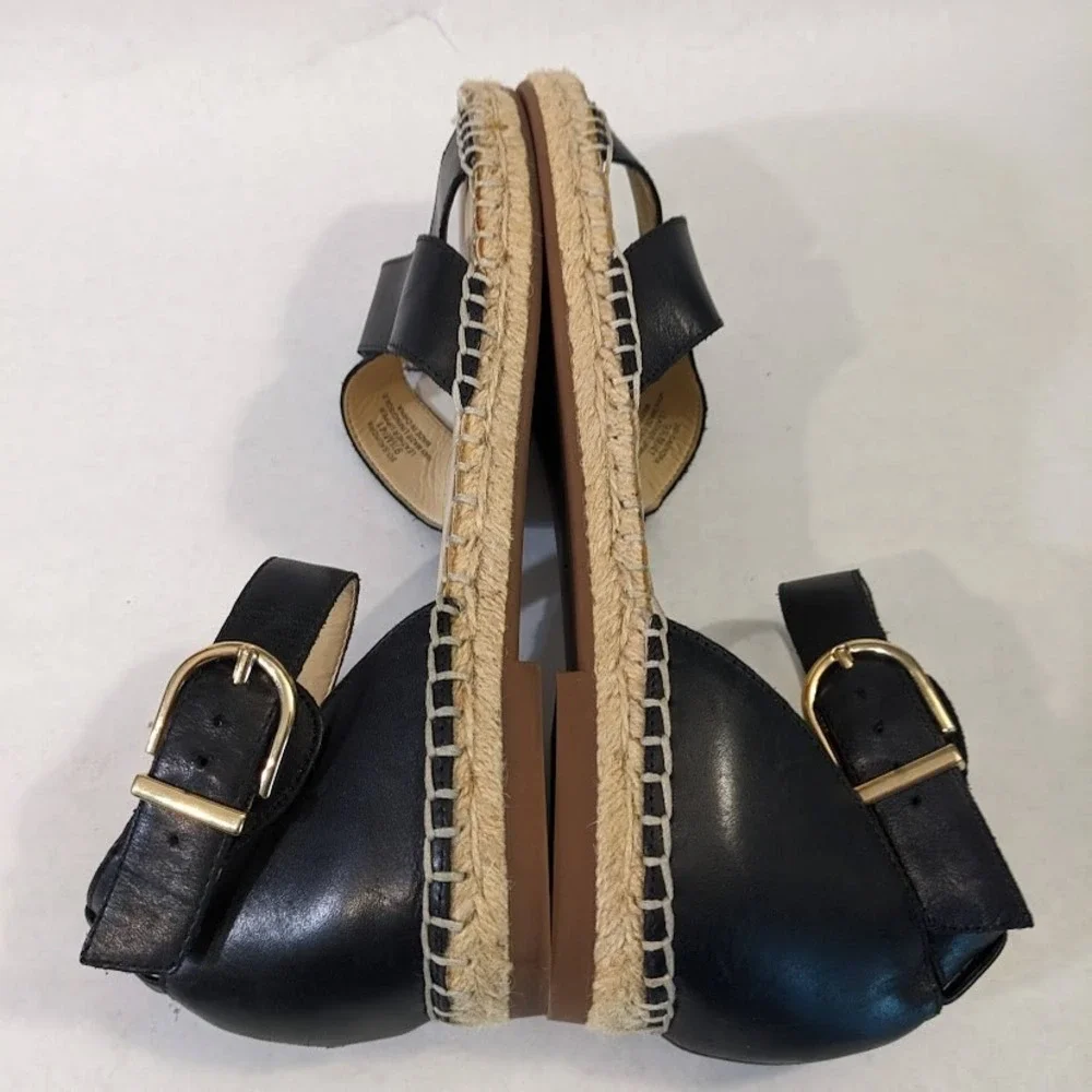 Sole Society Saundra Black Leather Espadrille Ankle Strap Sandals Womens 9.5 M